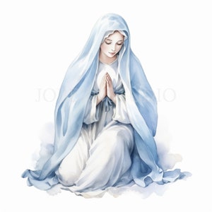 Clipart Vergine Maria, bundle 15 PNG di alta qualità, acquerello blu Nostra Signora, download digitale, adesivi stampabili, artigianato in carta digitale/ 485
