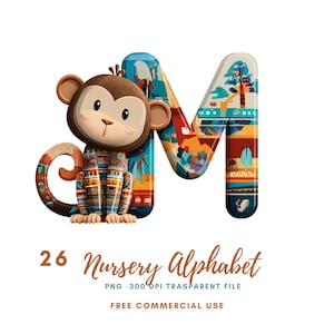 Nursery Alphabet Letter Clipart Bundle 26 High Quality PNG, Cartoon LetterAnimal ,Printable Stickers Goodnotes, Digital Download| 836