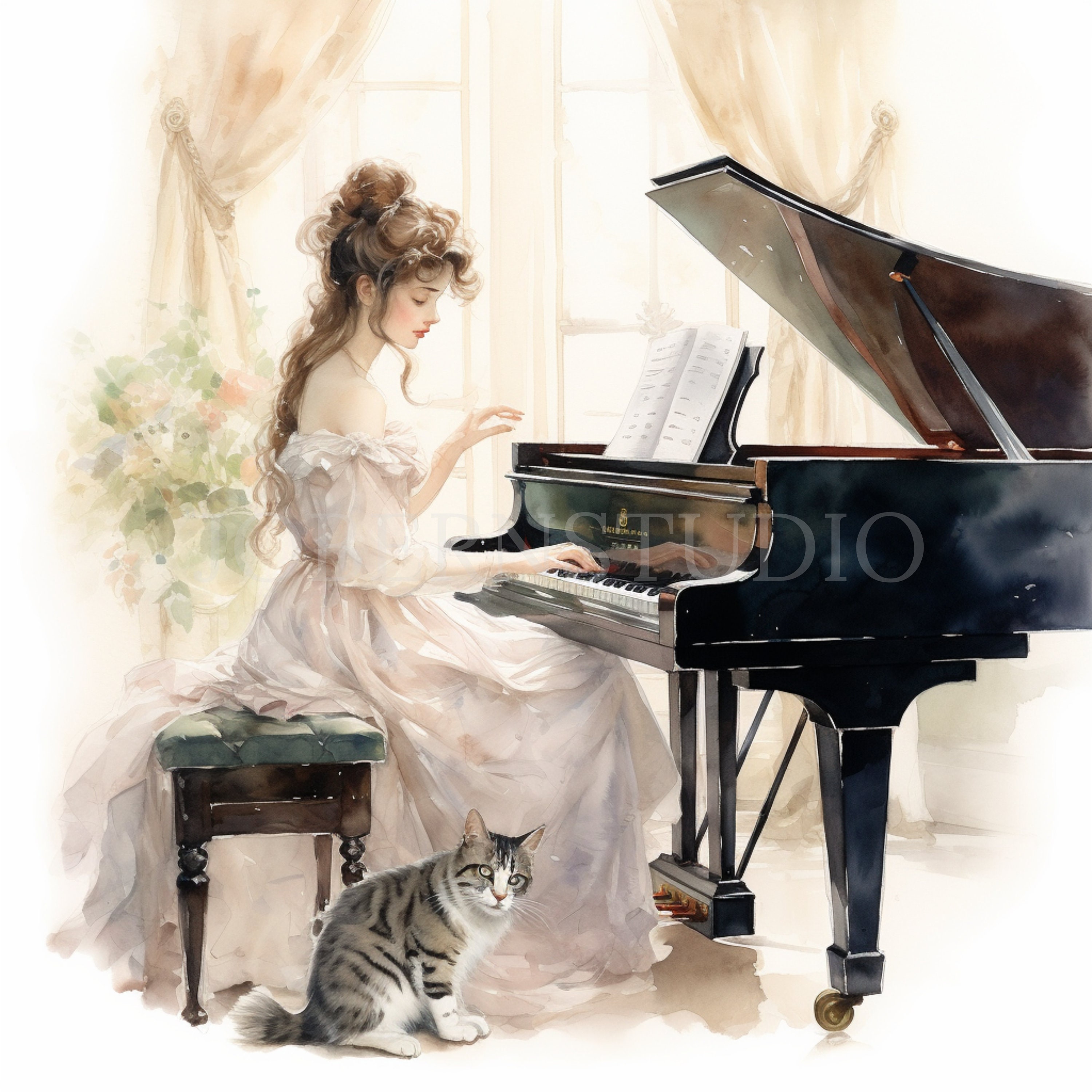 Victorian Woman Play Piano Clipart Png,bundle 15 High Quality Jpg