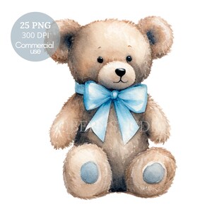 Clipart de oso de peluche azul, paquete de 15 imágenes PNG de alta calidad, imágenes prediseñadas de acuarela JPG, descarga digital, creación de tarjetas, técnica mixta, manualidades digitales con papel/2