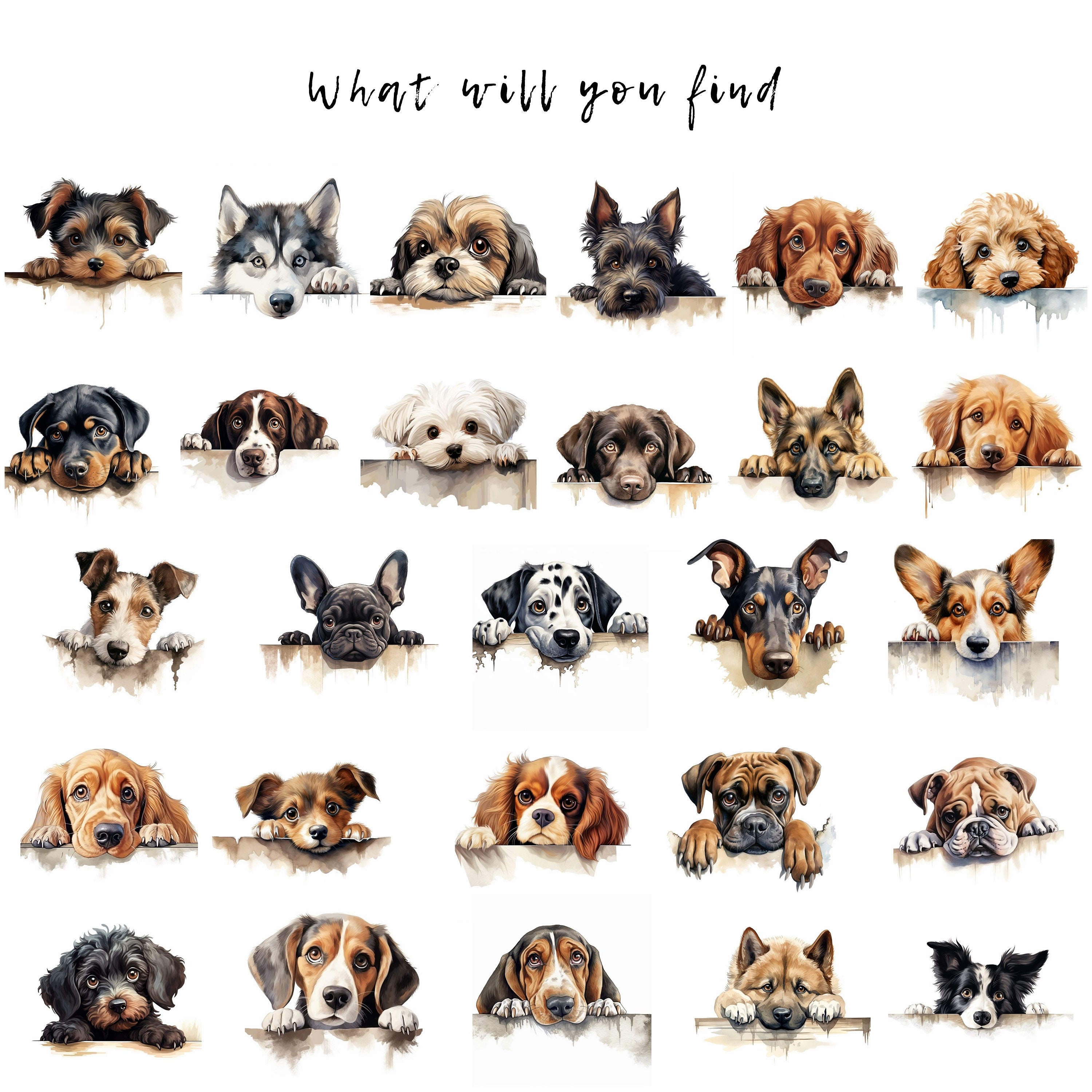 Watercolor Funny Dog Clipart PNG Bundle 27 High Quality ,crazy Dogs ...