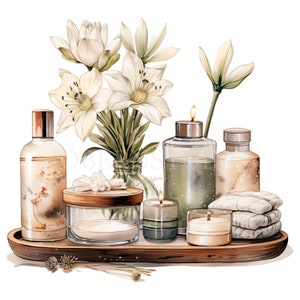 Spa Time Clipart Bundle 15 PNG de haute qualité, Décoration intérieure, Téléchargement numérique, Fabrication de cartes, Médias mixtes, Artisanat en papier numérique, Autocollants imprimables| 97