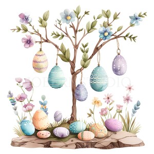 Pacchetto PNG Clipart albero di Pasqua 13 alta qualità, uovo di Pasqua acquerello, download digitale, creazione di cartoline, supporti misti, artigianato in carta digitale/ 260
