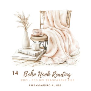 Reading Nook Book Clipart, Bundle 14 High Quality Png,watercolor Boho ...