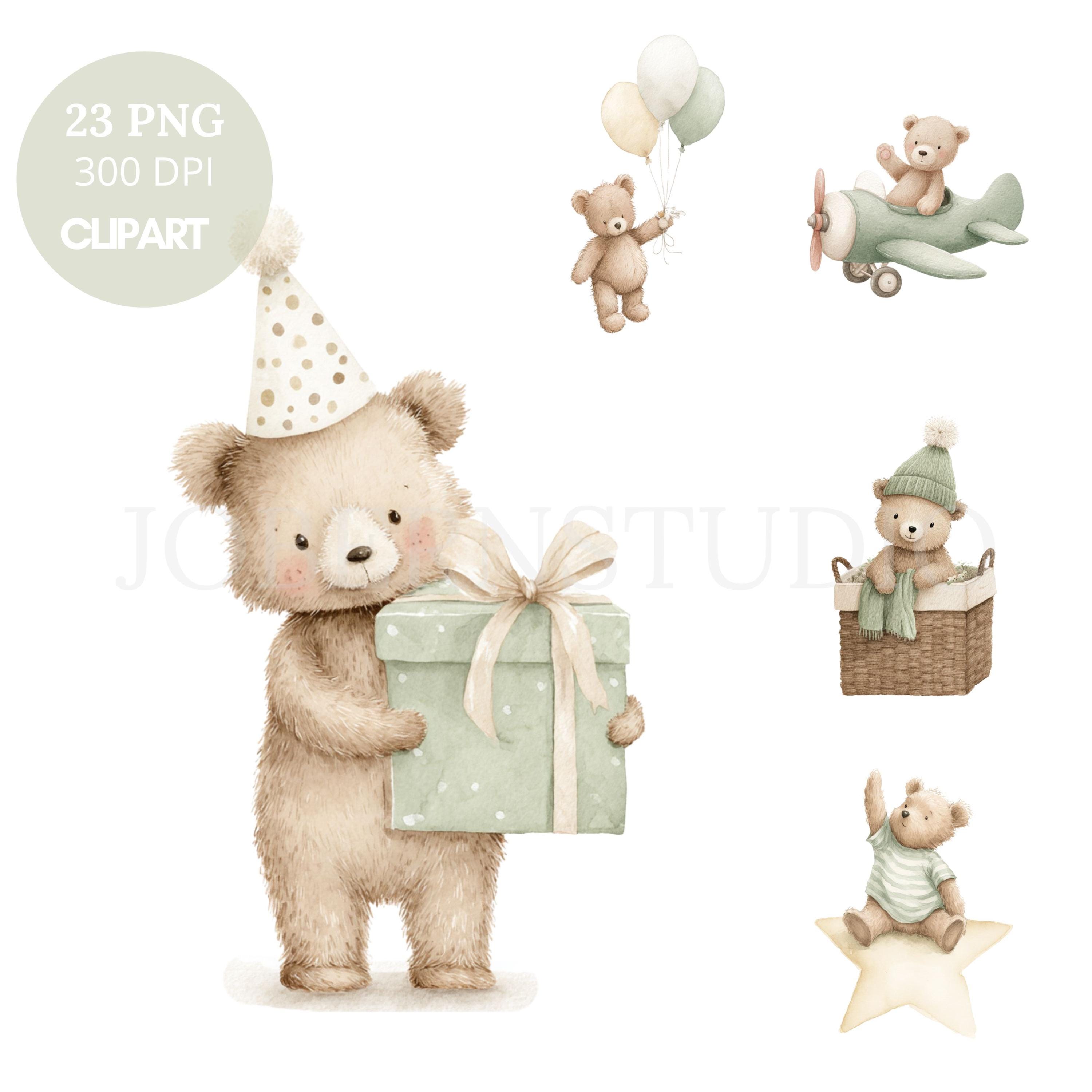Green Teddy Bear Nursery Clipart PNG Bundle 23 High Quality| Watercolor ...