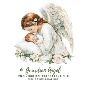 Angelo custode Clipart PNG Bundle 6 PNG di alta qualità, acquerello Angelo carino, adesivi stampabili Goodnotes, download digitale/ 684
