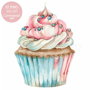 Cupcake Pastel Clipart,Bundle 12 High Quality PNG,Watercolor CapCake ,Printable Sticker,Digital Download,Card Making,Digital Paper Craft|438