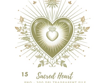 Sacred Heart Clipart Bundle 15 High Quality PNG, Watercolor Jesus Mary, Digital Download,Card Making,Mixed Media,Digital Paper Craft| 490