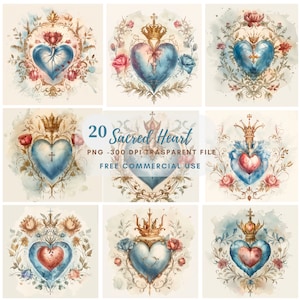 Heilig hart clipart bundel 20 hoge kwaliteit PNG, aquarel Jezus Maria, digitale download, kaart maken, gemengde media, digitaal papier ambacht | 233