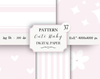 Pink Cute Baby Digital Paper Pack- 37 Nursery Scrapbook Junk Journal Papers -Seamless Patterns -Digital Background-Watercolor Paper Set |711
