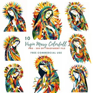 Maagd Maria clipart, bundel 10 hoge kwaliteit png, kleurrijke vintage heilige Maria, digitale download, afdrukbare stickers goodnotes, digitaal papier | 520