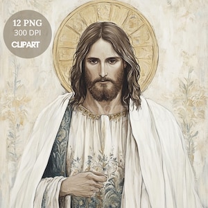 Jezus Christus clipartbundel 15 hoge kwaliteit png | Aquarel vintage Jezus bidt| Afdrukbare stickers Goodnotes | Digitale download | 793