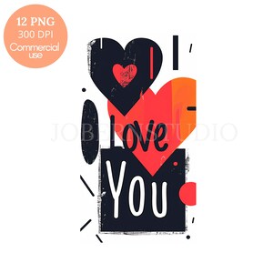 Je t'aime texte, lot de 12 cliparts PNG haute qualité, carte de texte amour, autocollants imprimables, téléchargement numérique, fabrication de cartes, créations manuelles en papier numérique | 340