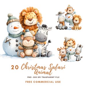 Jul Safari Djur, Clipart Bundle 20 Högkvalitativ PNG, Akvarell Barnkammare Safari Djur, Digital Nedladdning | Utskrivbart Klistermärke Goodnotes | 932