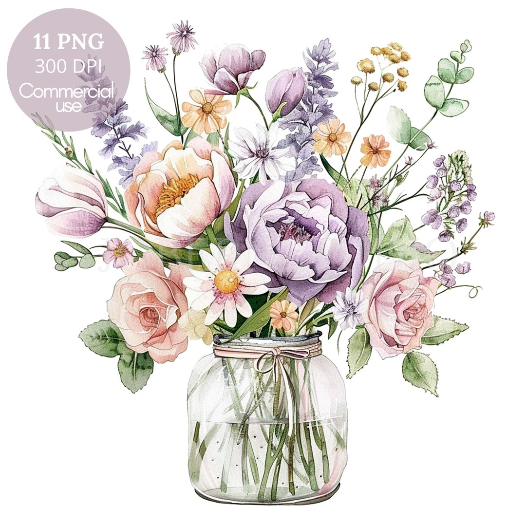 Vase of Flower Clipart Bundle 11 High Quality PNG, Watercolor Wild ...