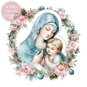 Clipart Vergine Maria, bundle 6 PNG di alta qualità, Natale Maria e Gesù, adesivi stampabili Goodnotes, download digitale, carta digitale/501