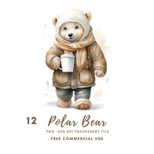 Watercolor Polar Teddy Bear Clipart | Bundle 12 High Quality PNG | Christmas Teddy Bear | Digital Download |Printable Stickers Goodnotes|856