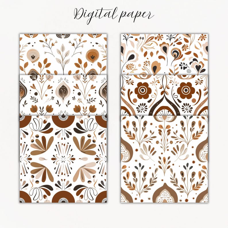 Flower Brown Digital Paper Pack- 10 Scrapbook Junk Journal Papers ...