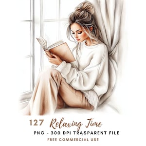 Acquerello Relaxing Time Donna Clipart PNG,Bundle 127 Alta Qualità/Beige Bella Ragazza,Adesivi Stampabili Goodnotes, Download Digitale /657