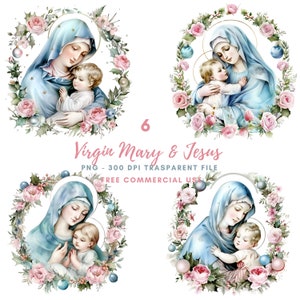 Clipart Vergine Maria, bundle 6 PNG di alta qualità, Natale Maria e Gesù, adesivi stampabili Goodnotes, download digitale, carta digitale/501