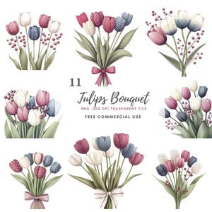 Tulips Bouquet Flower Clipart Bundle 11 High Quality PNG, Watercolor Floral Bouquet,Printable Stickers Goodnotes| Digital Download| 803