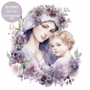 Vergine Maria Clipart, Pacchetto 10 PNG di alta qualità, Acquerello lilla Santa Maria, Adesivi stampabili Goodnotes, Download digitale, Carta digitale /631