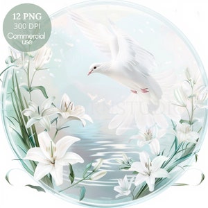 Dove and Lily Clipart Bundle 12 High Quality PNG,Watercolor Holy Spirit,Printable Sticker,Digital Download,Card Making,Mixed Media| 395