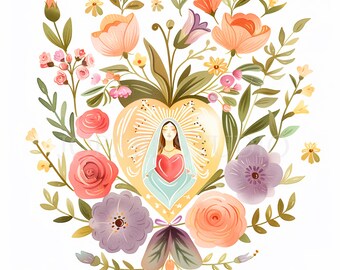 Sacred Heart Clipart Bundle 15 High Quality PNG, Watercolor Jesus Mary, Digital Download,Card Making,Mixed Media,Digital Paper Craft| 263