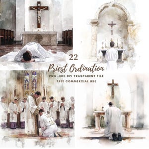 Priesterwijding clipart png, bundel 22 hoge kwaliteit, aquarel eucharistie en kerk, afdrukbare stickers goodnotes, digitale download | 777