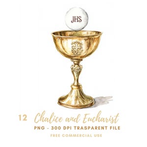 Erstkommunion Clipart PNG, Bündel 12 hohe Qualität, Aquarell Jesus Eucharistie und Kelch, bedruckbare Aufkleber Goodnotes, digitaler Download|781