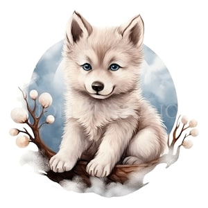 Winter Baby Wolf Clipart PNG, Bundle 15 JPG di alta qualità, Download digitale, Adesivi, Creazione di carte, Supporti misti, Mestiere di carta digitale/ 79