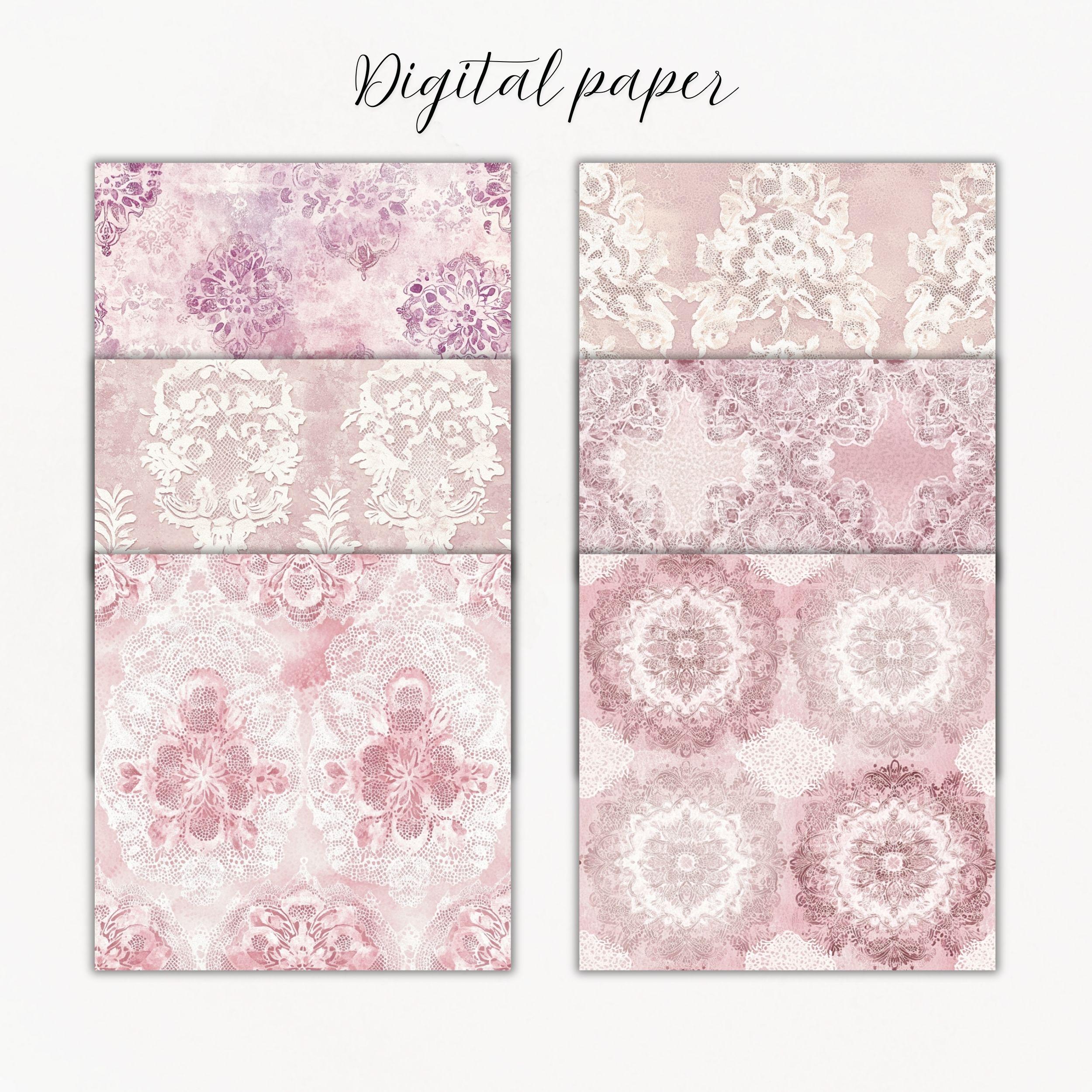 Pink Lace Digital Paper Pack-18 French Scrapbook Junk Journal Papers ...