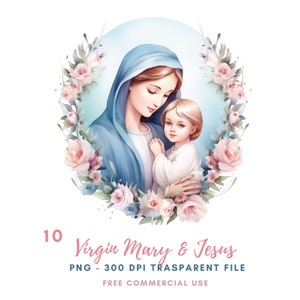 Clipart della Vergine Maria, Pacchetto 10 PNG di alta qualità, Natale Maria e Gesù, Adesivi stampabili Goodnotes, Download digitale, Carta digitale/ 499