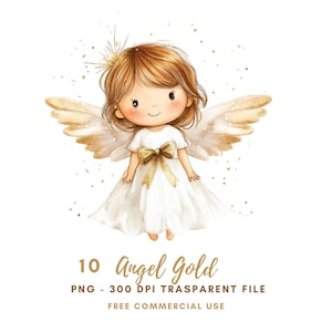 Guardian Angel Clipart PNG Bundle 10 hochwertige PNG, Aquarell Gold Engel, druckbare Aufkleber Goodnotes, digitaler Download | 608