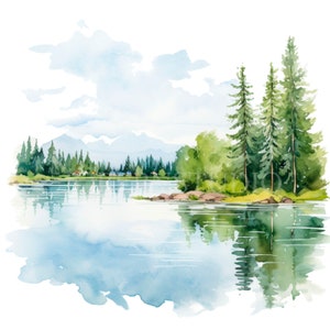 Lac Paysage Clipart PNG, Bundle 15 JPG de haute qualité, Aquarelle Montagne, Téléchargement numérique, Fabrication de cartes, Médias mixtes, Artisanat en papier numérique| 161