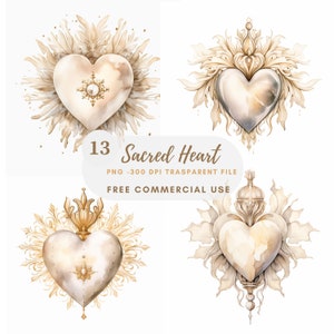Paquete de imágenes prediseñadas del Sagrado Corazón 15 PNG de alta calidad, acuarela Jesús María, descarga digital, fabricación de tarjetas, medios mixtos, artesanía de papel digital / 233