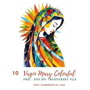 Virgin Mary Clipart,bundle 10 High Quality PNG, Colorful Vintage Holy ...