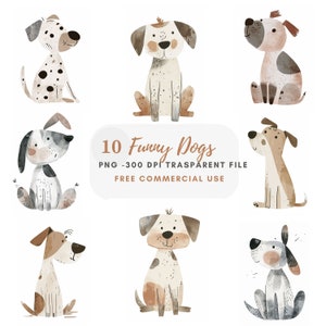 Crazy Dog Clipart PNG Bundle 10 JPG de alta calidad, perros divertidos de acuarela, descarga digital, fabricación de tarjetas, medios mixtos, artesanía de papel digital / 179
