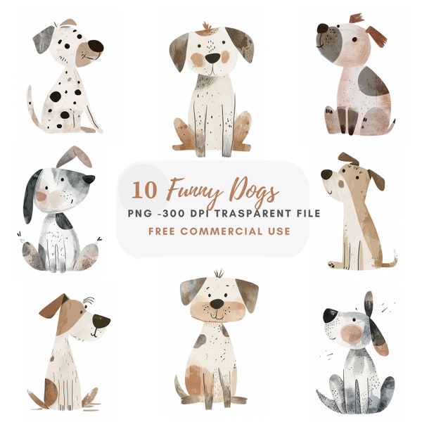 Crazy Dog Clipart PNG Bundle 10 High Quality JPG,Watercolor Funny Dogs,Digital Download,Card Making,Mixed Media,Digital Paper Craft| 179