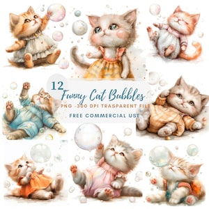Verrückte Katzen Clipart PNG Bundle 12 hochwertige JPG, lustige Katzen Blasen, digitaler Download, Kartenherstellung, Mixed Media, digitales Papierfertigkeit 229