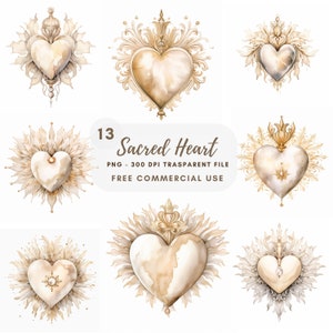 Heilig hart clipart bundel 15 hoge kwaliteit PNG, aquarel Jezus Maria, digitale download, kaart maken, gemengde media, digitaal papier ambacht | 233