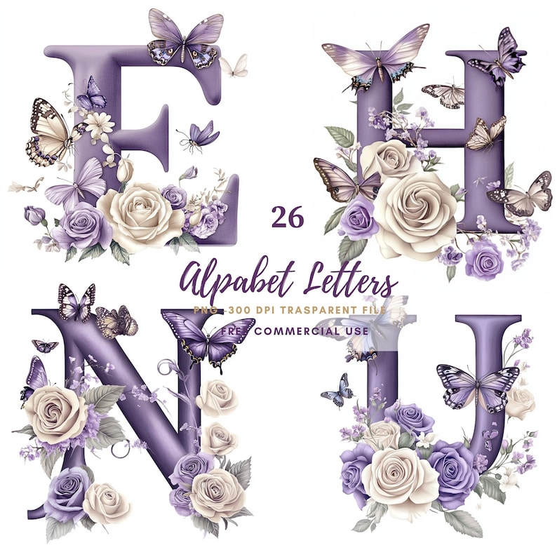 Floral Alphabet Letter A-Z Clipart Bundle 26 High Quality Png ...