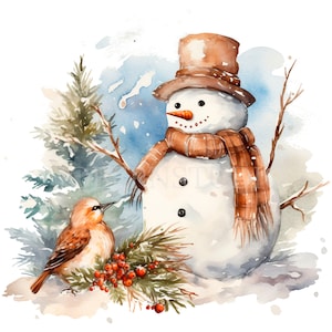 Bonhomme de neige de Noël Clipart PNG, Bundle 15 JPG de haute qualité, Téléchargement numérique, Fabrication de cartes, Médias mixtes, Artisanat en papier numérique, Autocollants imprimables| 42