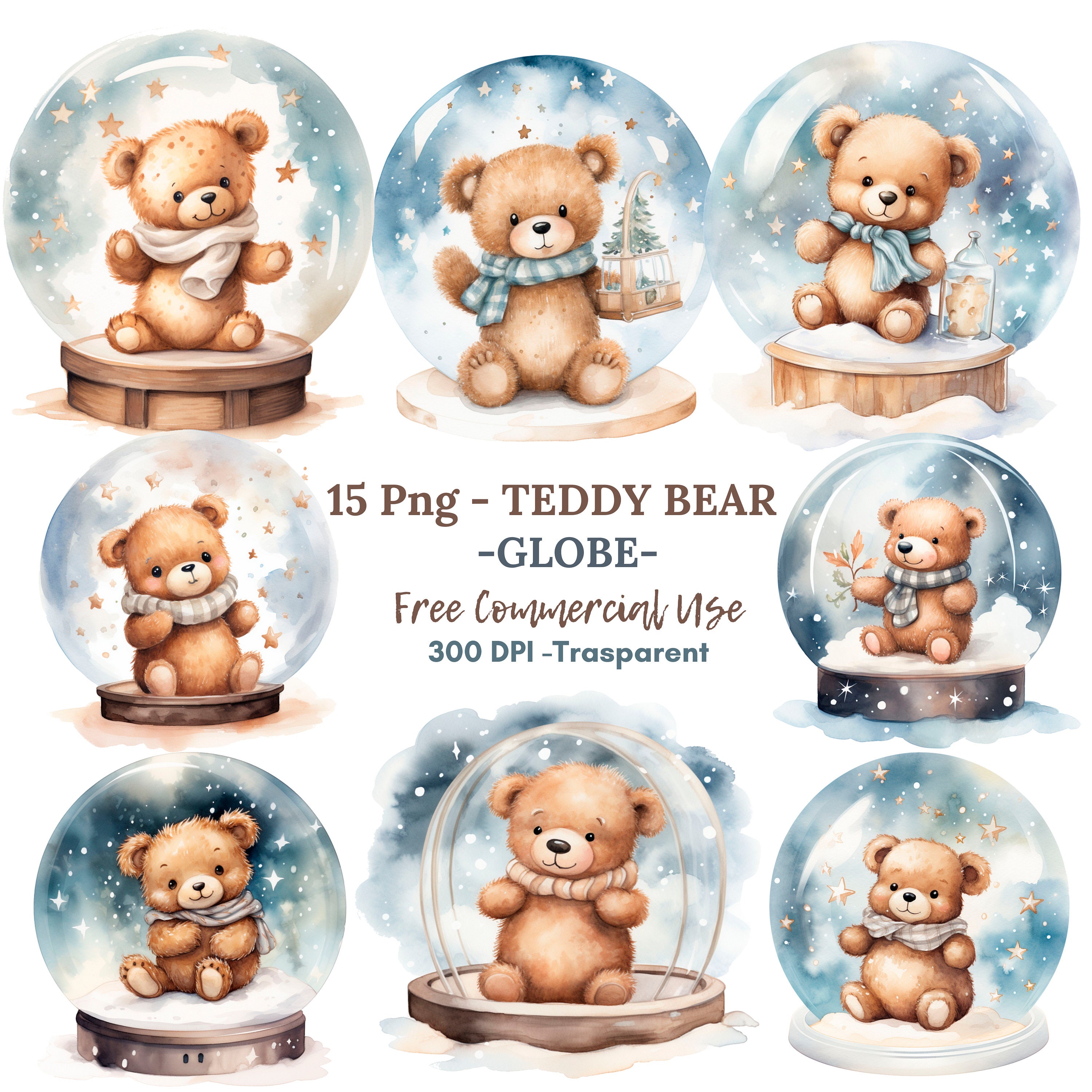 Teddy Bear Globe Clipart PNG Bundle 15 High Quality Jpg,digital