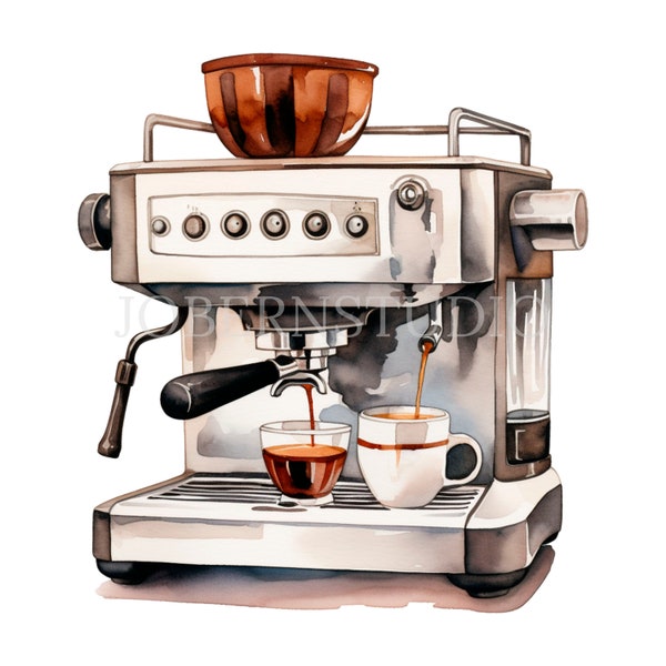 Coffee Espresso Machine Clipart PNG,Bundle 15 High Quality,Vintage Watercolor Digital Download,Card Making,Digital Paper Craft,Sticker|120