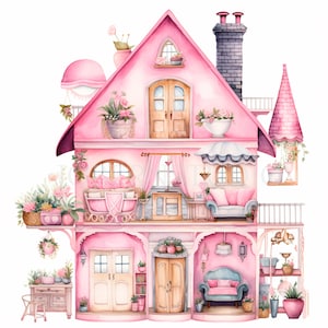 Pink DollHouse Clipart PNG, Pakiet 15 Wysokiej Jakości, Dom Zabawek, Pobieranie Cyfrowe, Tworzenie Kartek, Media Mieszane, Naklejki Do Wydruku| 307