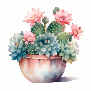 Cactus plantes Clipart Bundle 12 PNG haute qualité, aquarelle plante succulente, autocollants numériques, fabrication de cartes, créations artisanales en papier numérique | 346