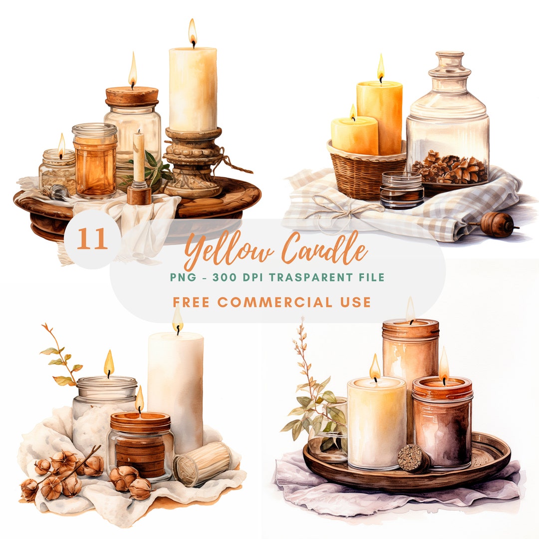 Yellow Candle Clipart Bundle 11 High Quality Png,watercolor Home Decor ...