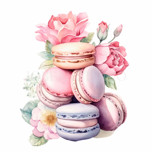 Macarons Flower Clipart,Bundle 24 High Quality PNG,Watercolor Sweet Macaron Printable Stickers,Digital Download,Card Making,Mixed Media|387