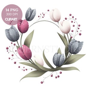 Tulips Wreath Flower Clipart Bundle 14 High Quality PNG, Watercolor Floral Bouquet,Printable Stickers Goodnotes| Digital Download| 805